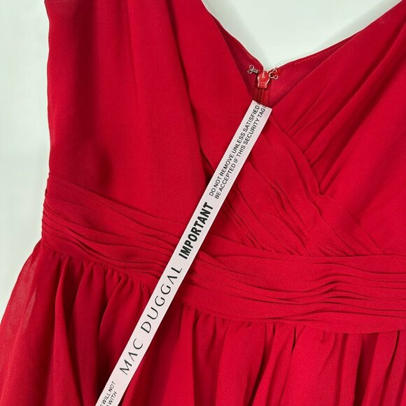 NWT Mac Duggal V-neck Tiered Ruffle Gown with Spagetti Straps Red 6 #8275 - Picture 6 of 10